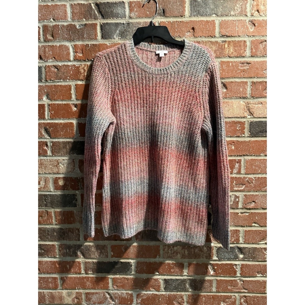 J Jill Pink Gray Striped Wool Blend Chunky Knit Sweater Women's M